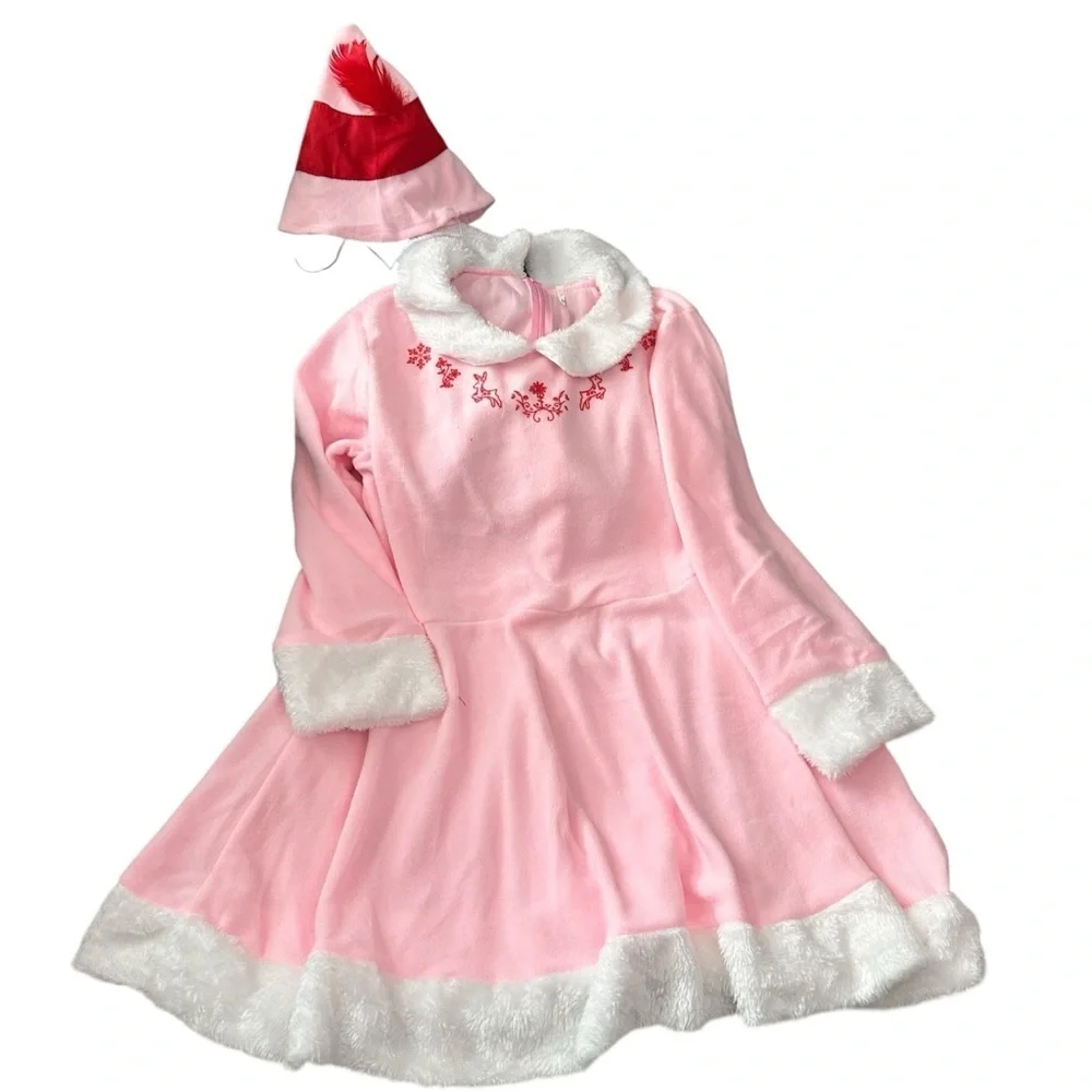 Festive Pink and Red Elf Costume Set for Women